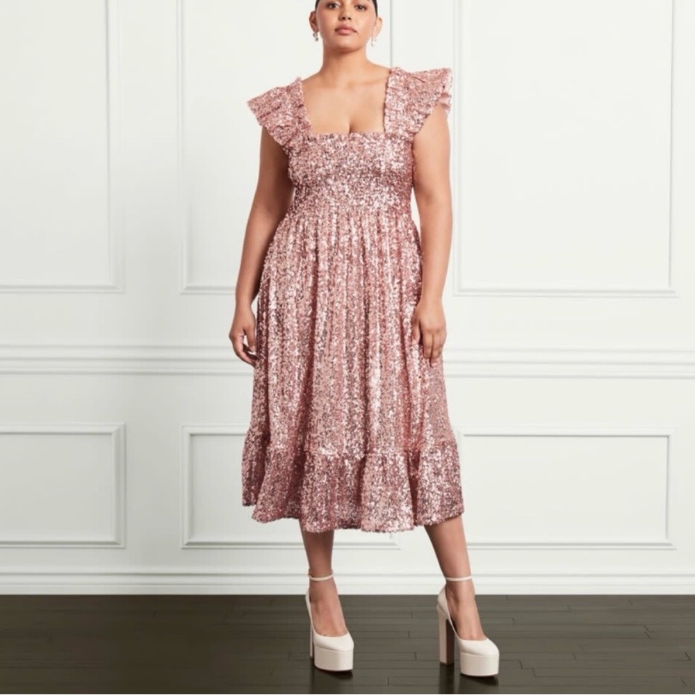 Hill House Rose Gold Sequin Midi Dress